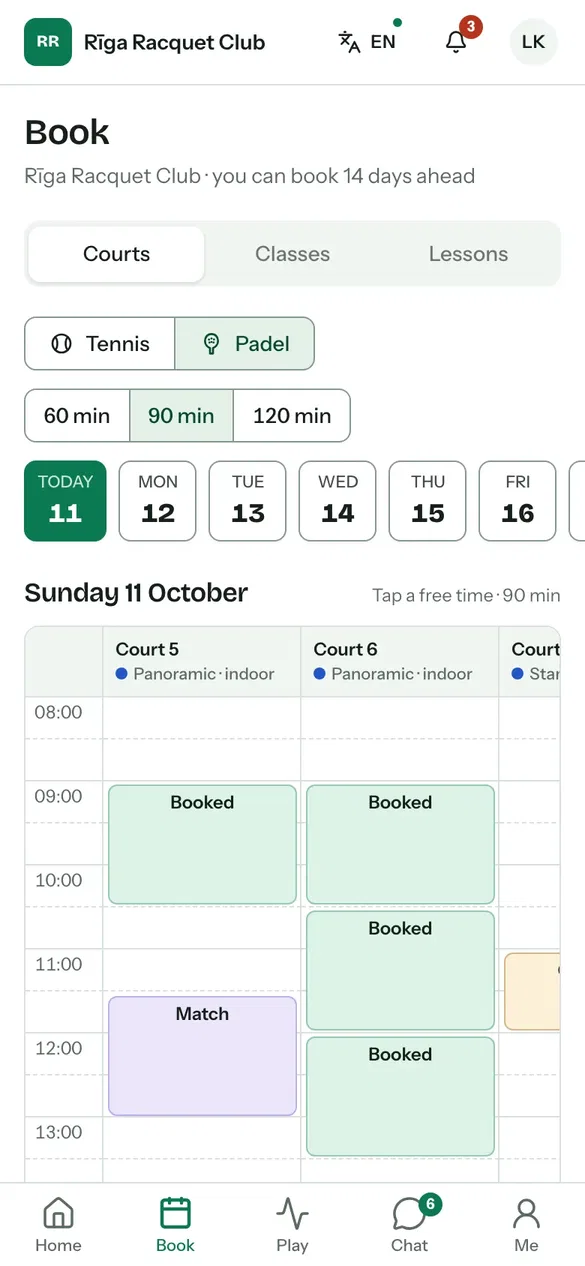 Booking a padel court on a phone
