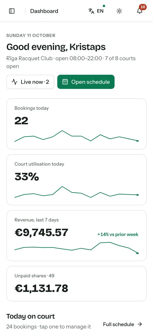 A club's dashboard on a phone