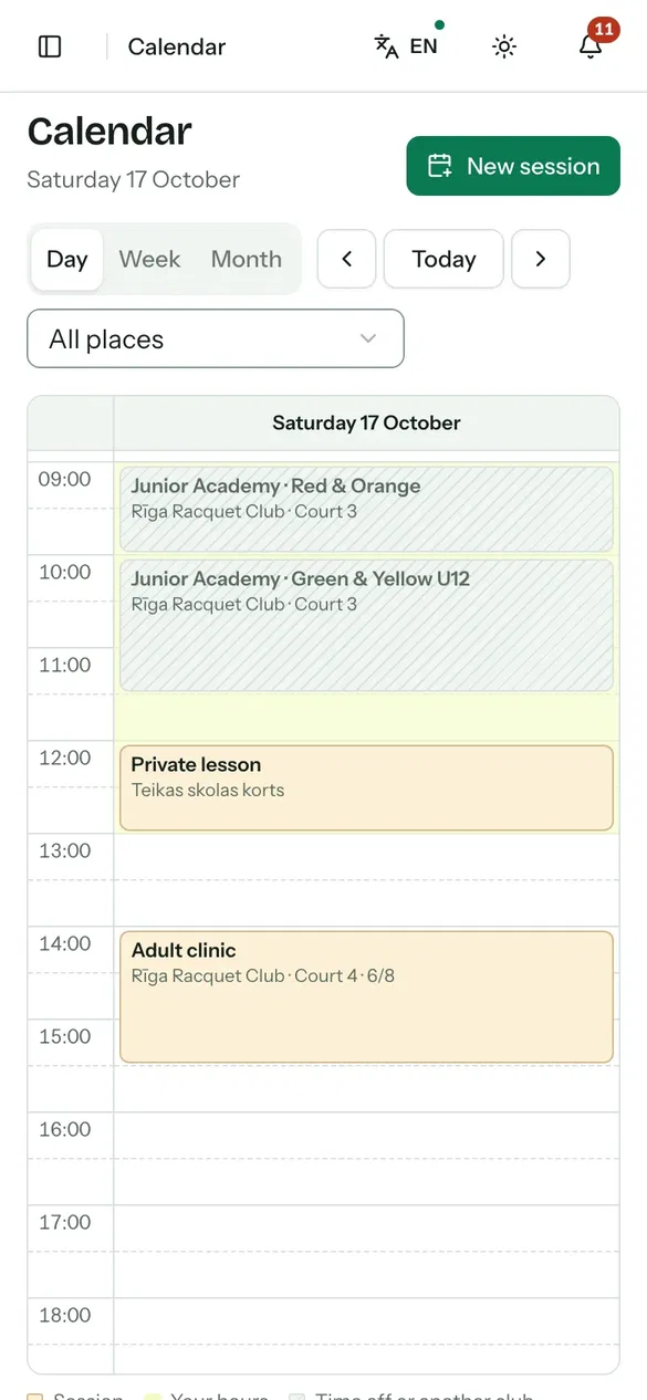 A coach's calendar on a phone