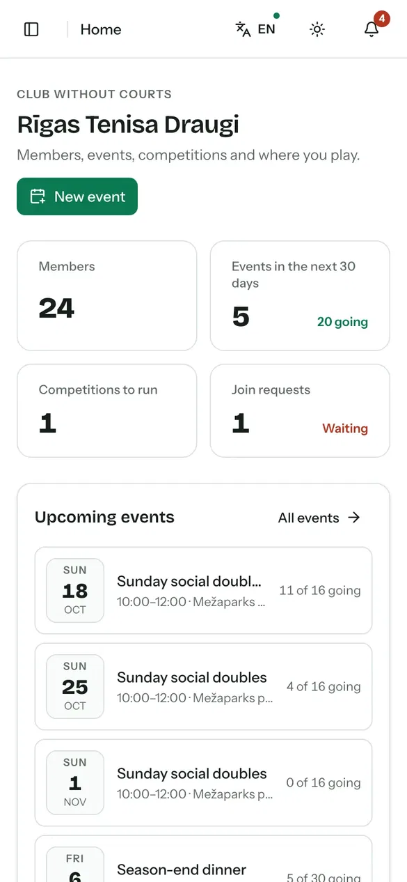 A playing community's dashboard on a phone