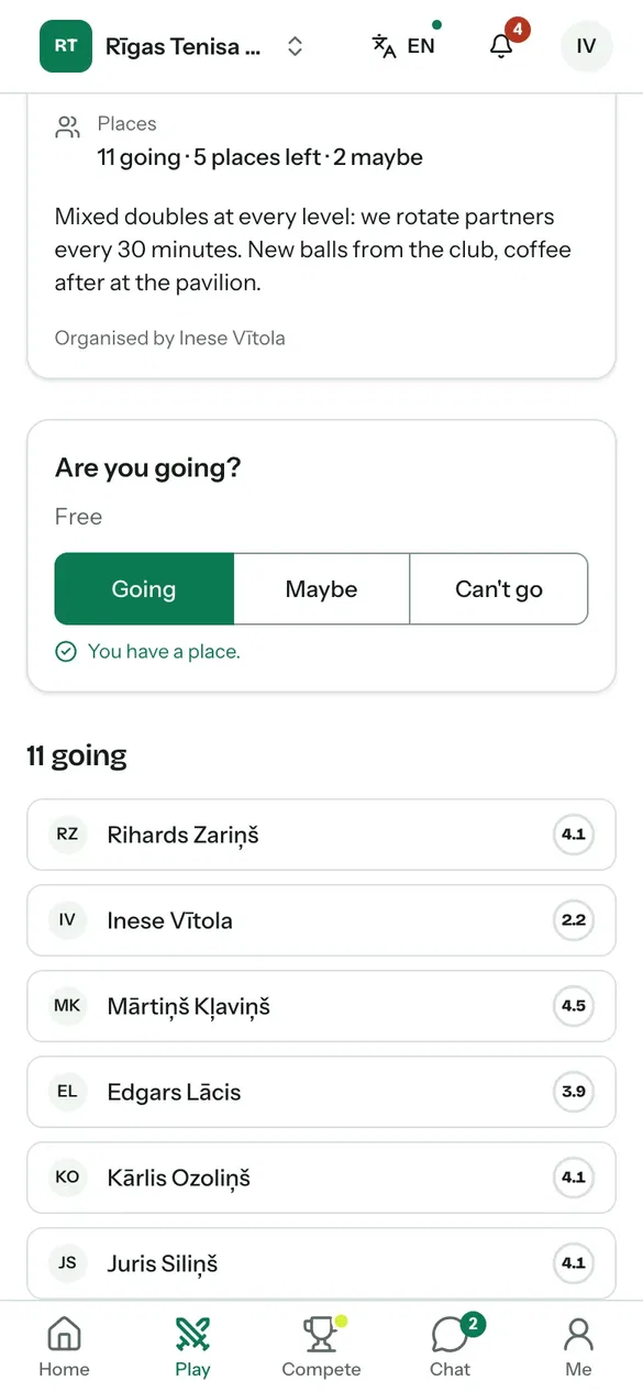 Event RSVPs on a phone