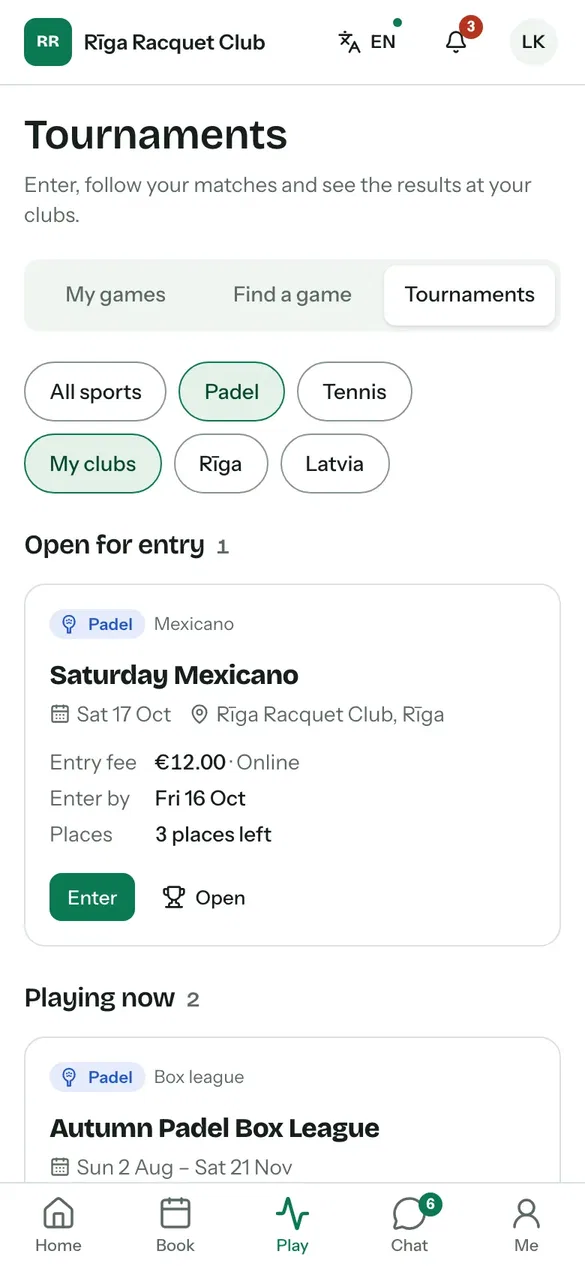 Tournaments open for entry