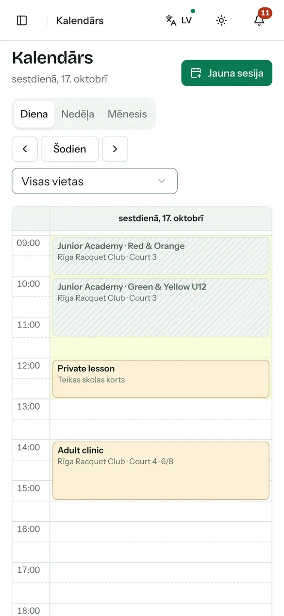 Trenera kalendārs telefonā