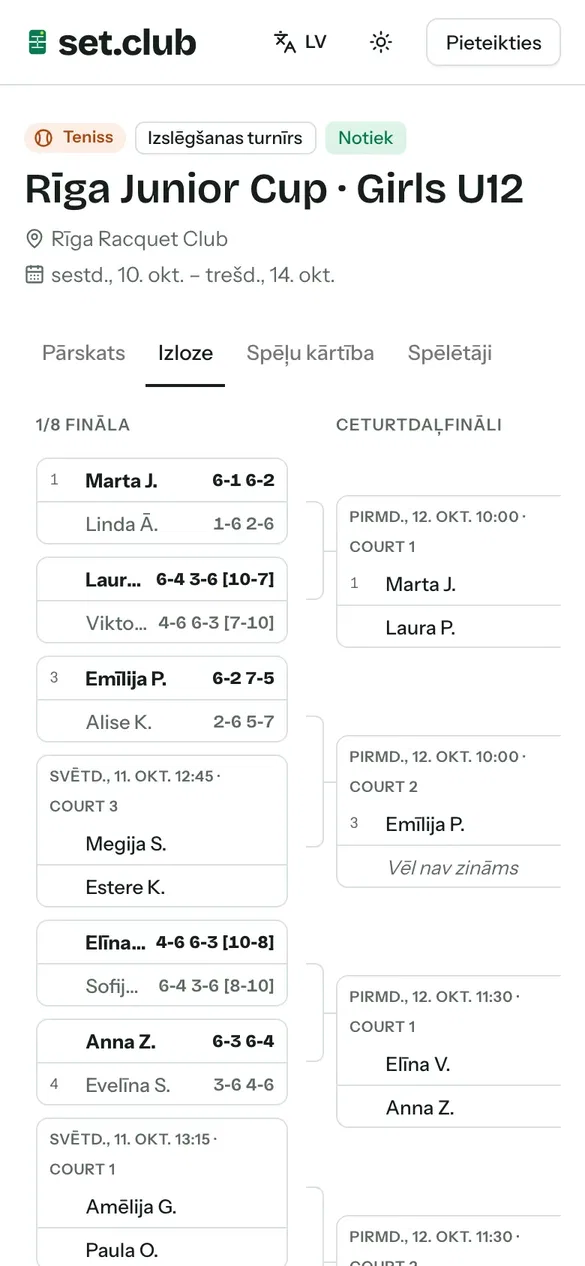 Turnīra izloze telefonā