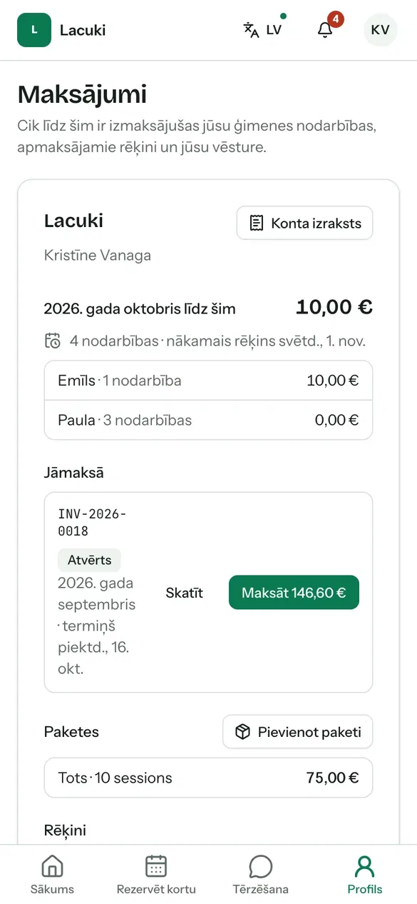 Ģimenes rēķini un konta izraksts telefonā